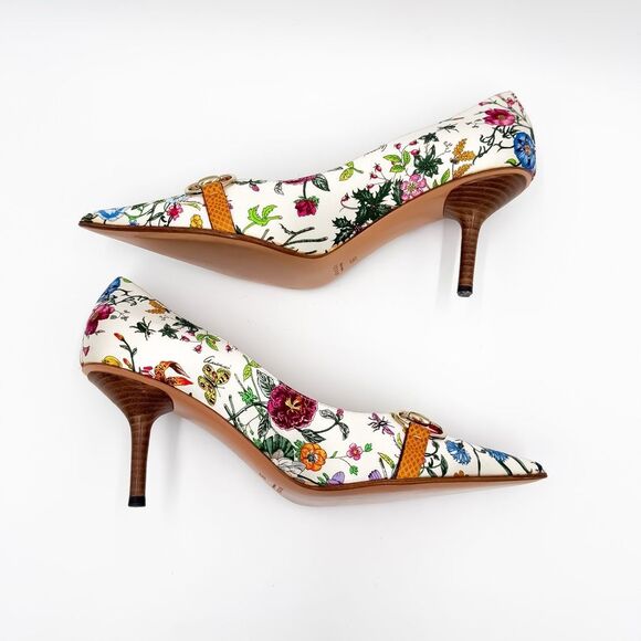 Gucci Horsebit Floral Pointed Toe Pumps Heels Satin Size 9 - Picture 7 of 15